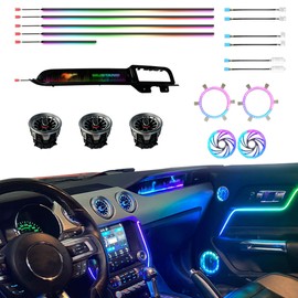 Interior Car LCD Ambient Lighting/Air Vent/Four Door Light Strips for Ford Mustang 2015-2022 with Passenger Side Atmosphere Lamps Music Sync Wireless APP and Remote Control（Mustang）