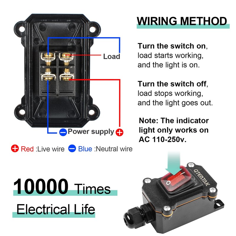 QTEATAK Inline Cord Switch DPST AC/DC 20A-125V, 16A-250V, 30A-24V, 35A-12V,