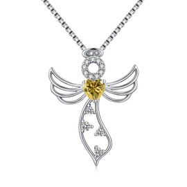 jiamiaoi 18K Weißgold Platte Winkel Anhänger Halskette 925 Sterling Silber Kreuz Kette mit 12month Birthstone, kommen mit Geschenk-Box