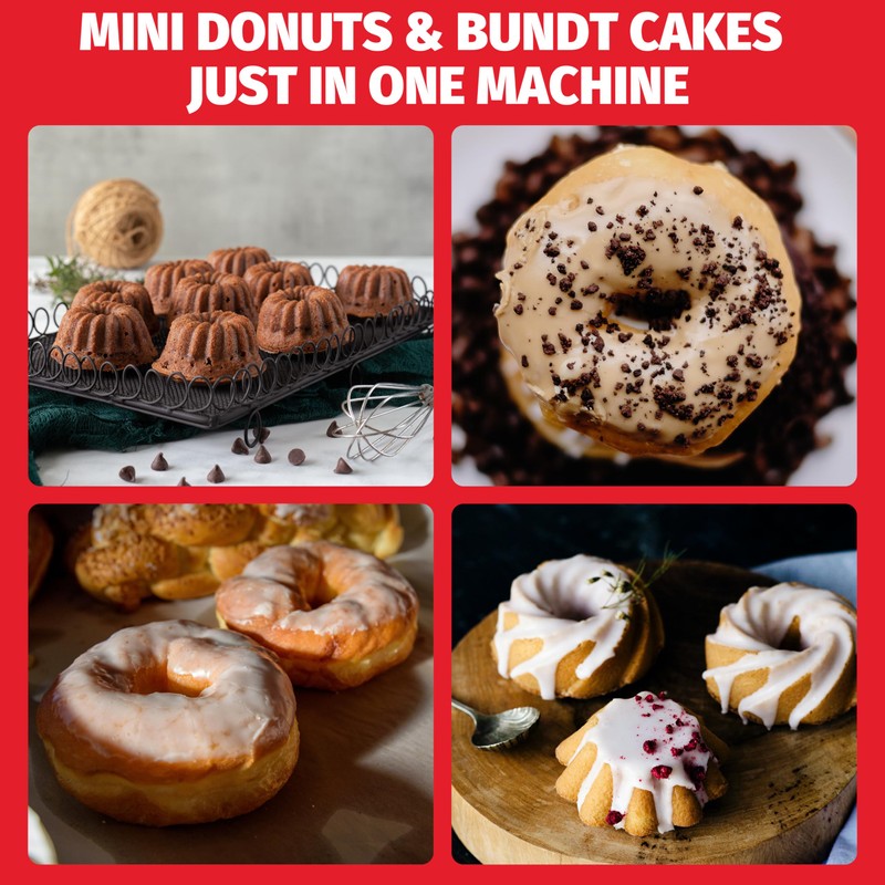SugarWhisk Mini Donut Maker Machine, Electric Mini Bundt Cake Pan,