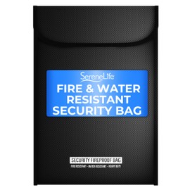 SereneLife Fire & Water Resistant Security Bag | 0.6"x11"x15" IN Fire Resistant Document & Money Bag with Interior Pockets, Durable Design, Ideal for Home, Office, or Travel Use | Black
