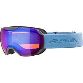 ALPINA PHEOS S Q-LITE Mirrored Contrast Enhancing Ski Goggles with 100% UV Protection for Adults, Grey-Syblue, One Size