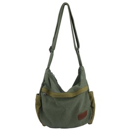 Large Canvas Messenger Bag with Multiple Pockets for Men and Women, Crossbody Shoulder Tote Hobo Laptop Bag(521/Green)