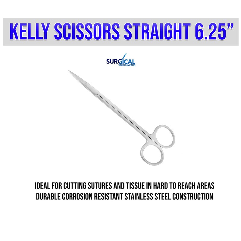 SurgicalOnline Kelly Scissors Straight 6.25" Dental Instruments Stainless Steel One