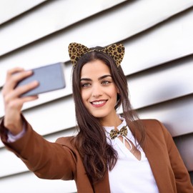 Frcolor Cat Ear Headband Brown Cat Ears Leopard Print Transformation Cat Ear Headband Leopard Tail Tie Choker Set of 3