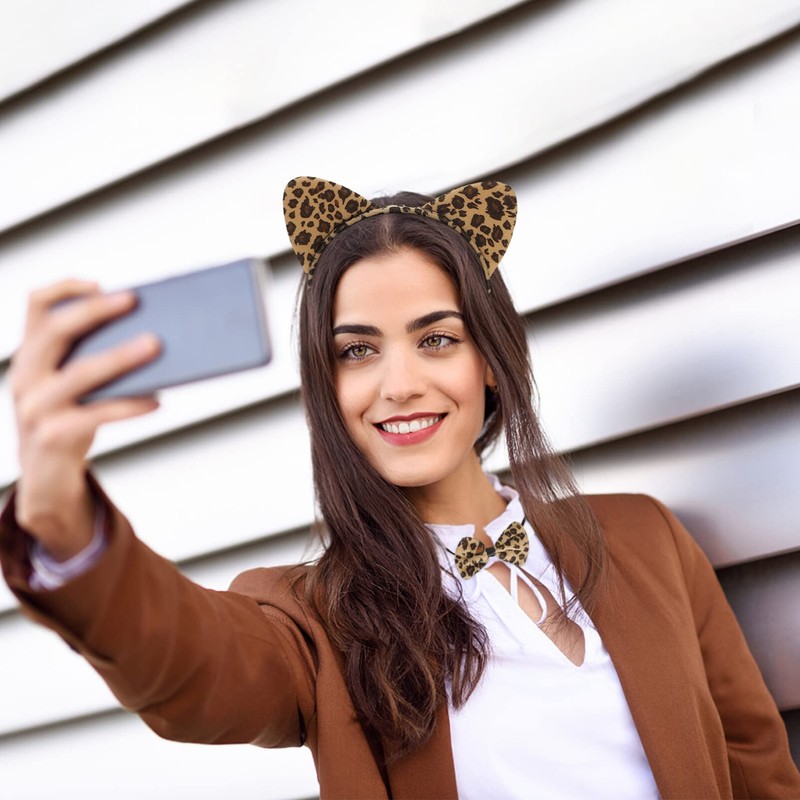 Frcolor Cat Ear Headband Brown Cat Ears Leopard Print Transformation