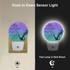 Uanvaha Anchor Night Light Proverb She is Clothed in Strength and Dignity and She Laughs Without Fear of The Future LED Dusk to Dawn Night Lamp Auto Sensor for Bedroom Bathroom
