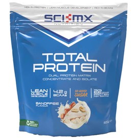 SCI-MX Total Protein - Dual Protein Concentrate & Isolate Protein Powder - Lean Muscle Development - Banoffee • No Added Sugar • 4.2g BCAAs + 22g Protein per Serving • 900g