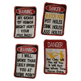 DIY iron on sew on patches 4 Peice Set Funny Warning Sign EMBROIDERY Patch Biker