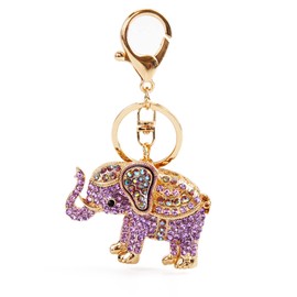 TOPASION Lucky Elephant Keychain Rhinestone Key Chain for Women Car Purse Handbag Charm (Purple)