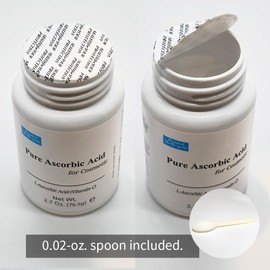 Pure Ascorbic Acid Cosmetic, 2.7 oz. 76.5g Pure Vitamin C Powder for face, Skin, Topical use, L-Ascorbic Acid Powder, VIT c Powder, Mini Spoon Included.