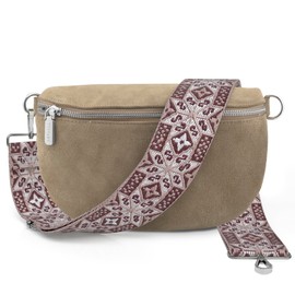 ARTVALL - Shoulder Bag Suede Bag Handbag Velour Bum Bag Small with Shoulder Strap Design Bag Strap Removable Adjustable Strap Crossbody Bag Genuine Leather Bag Women with Zip, Beige (winter Bordeaux)