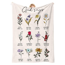 LMKLOP Christian Floral Throw Blanket, Baptism/Religious/Christian Gifts for Women, Inspirational/Catholic/Encouragement/Birthday Gifts for Women, First Holy Communion Gifts for Girls 40"x 60"