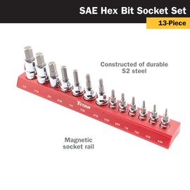 Titan 85530 13-Piece SAE Hex Bit Socket Set, Magnetic Socket Organizer with Laser-Etched Size Markings,Black