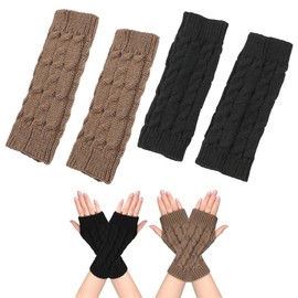 WANTUSHUI 2 Pairs of Gloves Without Fingers, Knitted Pulse Warmers, Hand Warmers, Winter Fingerless Gloves with Thumb Hole, Suitable for Christmas, Gift Men and Women, Knitted Gloves Women, Black