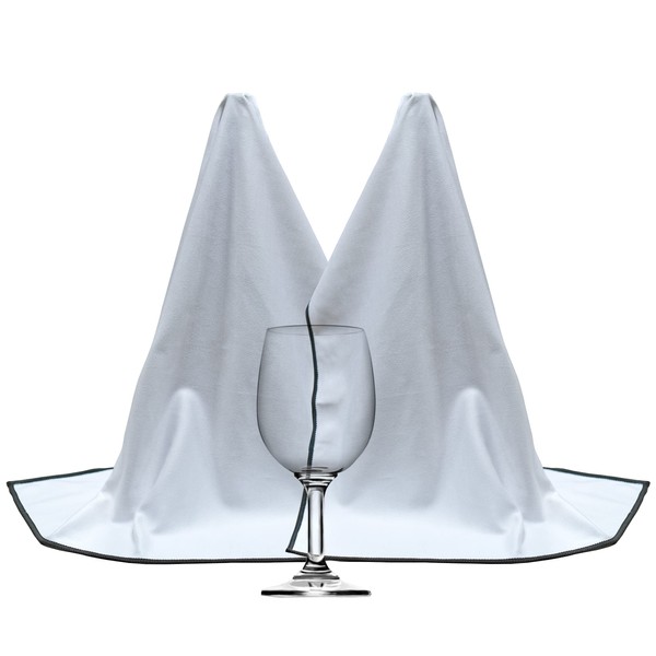 POLYTE Professional Microfibre Wine Glass Fine Polishing Cloth 45x71, 2 Pack (White w/Black Print, Microfibre Flat Weave)