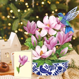 Airpark Paper Pop Up Cards, Magnolia Flowers & Bird, 12inch Paper Flowers Bouquet 3D Popup Cards with Blank Note Card and Envelope for Birthday, Christmas Cards, Valentines Gifts for Women Lover