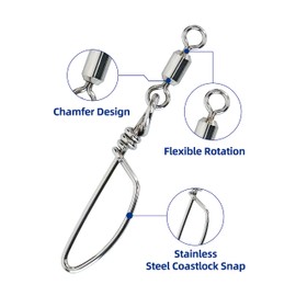 BLUEWING Stainless Steel/Brass Snap Swivels 10pcs High Strength Fishing Snap Swivels Saltwater Connector Large Ball Bearing Snap Swivels Tackle for Quick Connect Fishing Lures, 24lbs