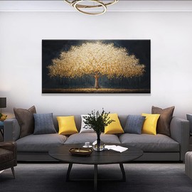 Wall Art Gold Tree Of Life Modern Wall Art Artwork Canvas Art Wall Decor Painting Gold Tree Pictures Abstract Wall Decor For Living Room Bedroom Dining Room Home Office Artwork Ready To Hang 24"X 48"