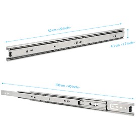 SEHOI 3 Pairs 20 Inch Drawer Slides, Side Mounted Ball Bearing Cabinet Drawer Slides, 3 Section Full Extension Drawer Glides, Heavy Duty Drawer Runners Slides, 200 Lbs Capacity, Silver