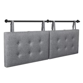 HAUSOURCE Wall Mount Headboard with USB Port for Queen Size Bed Only, Headboards with Adjustable Fabric Straps, Hanging Linen Fabric Padded Headboard for Bedroom