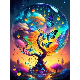 LWZAYS Tree Diamond Painting Kits for Adults, Butterfly Diamond Art Kits for Beginners, 5D Fancy Diamond Paintings Dots with Full Drill Diamonds for Home Wall Decor 12x16 Inch