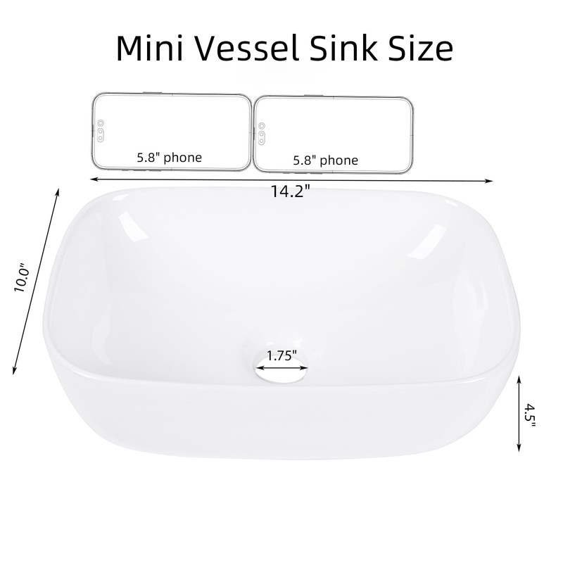 Small Vessel Sink Bowl Above Counter, QISHKA 14" x 10"