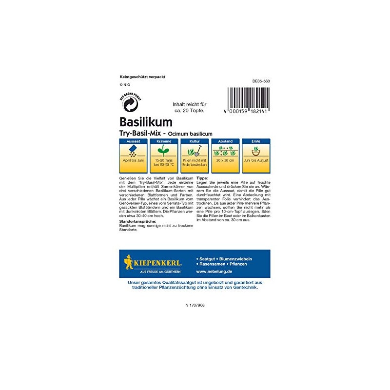 Basil Seeds - Basil Simply Herbs Try-Basil Mix by Kiepenkerl