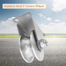 3in Stainless Steel Sliding Gate Wheels U Groove Track Roller Heavy Duty Pulley Smooth Rolling Double Bearing Plate Caster U-Shaped Bracket Roller for Rolling Driveway Gate