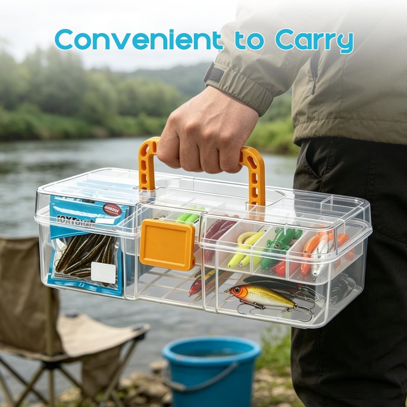 Fishing Tackle Box, Clear Plastic Fishing Bait and Lure Organizer