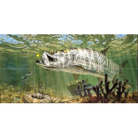 Ceramic Backsplash Tile Mural Fishing Saltwater Fish Underwater Ocean Sea Kitchen/Bathroom/Shower - Golden Fly Tarpon - Don Ray