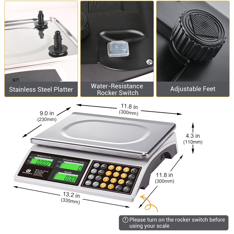 BROMECH Price Computing Scale, 66lb Digital Commercial Food Meat Produce