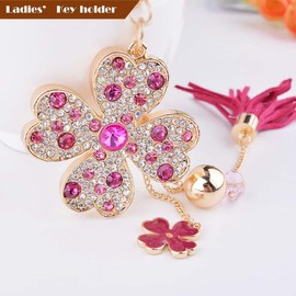 Rigral Bag Charm Key Ring, Quatsuba, Clover, Tassel, Keyring, Carabiner, red