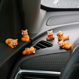 HANFEIDA 6 Pcs Red Panda Dashboard Decorations, Mini Resin Red Panda for Cute Car Accessories Interior, Rearview Mirror Ornaments Funny Gifts for Women Girl
