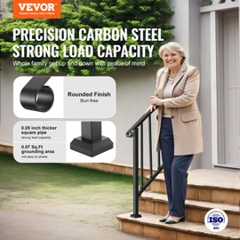 VEVOR Handrails for Outdoor Steps, 2 Step Stair Hand Rail Kit, Transitional Carbon Steel Railings with Installation Kit, Stair Rails for Seniors, Concrete Steps & Porch & Deck, Black Retro Arch