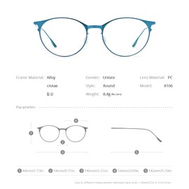 FONEX Metal Square Eyeglasses,Full Rim Lightweight Glasses Frame for Men 8105 (8106 Round Silver)