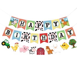 WERNNSAI Farm Animal Birthday Banner - Happy Birthday Banner for Farm Birthday Party Supplies with Tractor Barnyard Bunting Garland for Kids Boys Girls Farm Themed Party Decorations