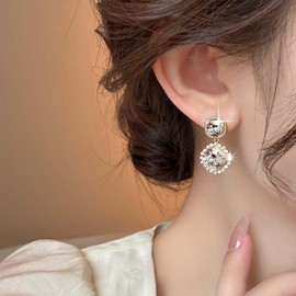 Cimenexe Böhmischen Kristall Quadrat Baumeln Ohrringe Gold Cz Perle Tropfen Ohrringe Winzige Perle Quadrat Ohrringe Strass Quadrat Ohrstecker Schmuck Für Frauen