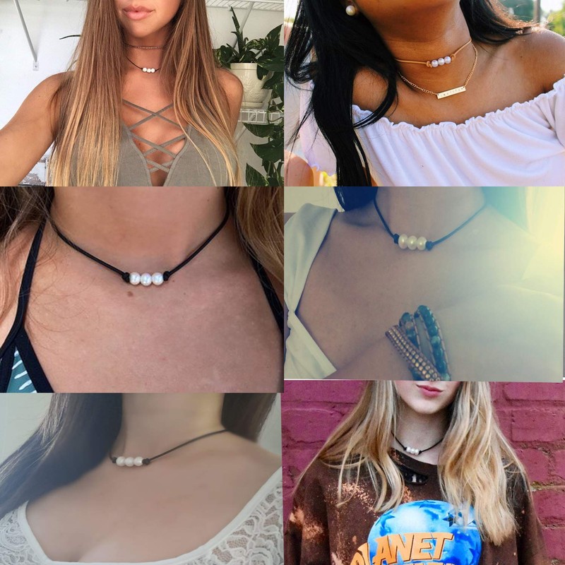Women White 3 Cultured Freshwater Pearls Choker Necklace on Short