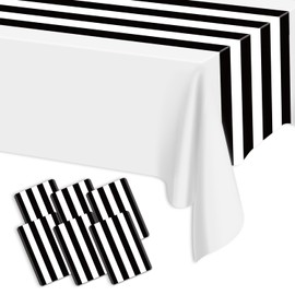 6-Pack Black and White Striped Table Runners, 35x275 cm Black Stripes Tablerunner, Plastic Disposable Classic Striped Table Decor for Parties, Weddings, Dining, Celebrations