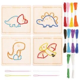 Giugio Embroidery Set for Beginners, Threading Game with 4 Animals, Embroidery Set for Beginners, Embroidery for Beginners for DIY Art, Beginner Embroidery Set with Yarn for Children, Craft Sets for