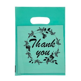 Joyhey 100 Count 5.7" x 7.7" Plastic Merchandise Bags With Die Cut Handles - Green Thank You Shopping, Retail, Gift