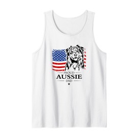 Proud Aussie Dad American US Flag Australian Shepherd Dog Tank Top