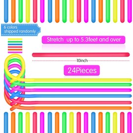 24 Pieces Colorful Monkey Noodle Stretchy String Fidget Toys Sensory Toys Toy Elastic Strings Fidget Toys for Birthday Party Treasure Box Toys for Classroom Rewards Carnival Prizes
