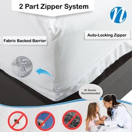 National Allergy National Allergy Superior 100% Cotton Queen Mattress Protector Zippered - 60" x 80" x 9" - Hypoallergenic Bed Encasement - Breathable Dust Proof Cover - AAFA & Oeko-TEX Standard 100 Certified