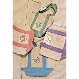 Trader Joe's 4 Trader Joe's Mini Canvas Tote Bag w tag Pastel Pink Blue Purple Green Joe Joes