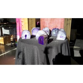 Cut and Flat Face Polished Purple Agate Tea Light Candle Holder