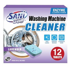 SANI 360° Washing Machine Cleaner, 12 Month Supply is Formulated with Enzyme, Deep Cleans and Deodorizes Front and Top Loading Washers