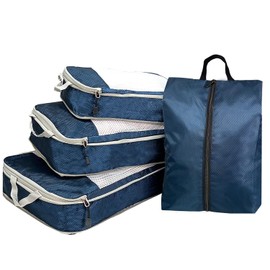 ehsbuy 4-Piece Packing Cubes Compression Packing Bags for Suitcases 3 Cubes + 1 Laundry Bag Suitcase Organiser Packing Cube Set for Clothing Accessories