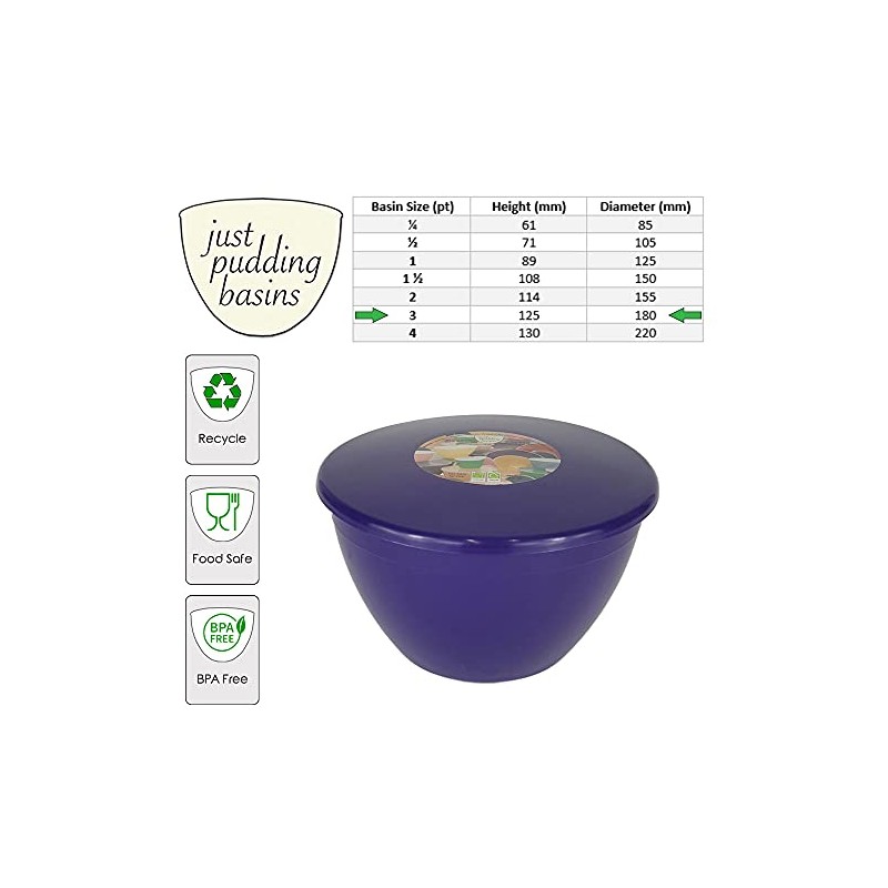 Pudding Basin and Lid Pack of 3 Plastic Pudding Basins